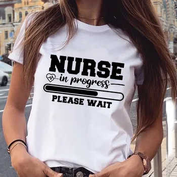 Медсестра в процессе, пожалуйста, подождите, уличная одежда Harajuku, футболки с короткими рукавами, Женские топы, футболки в корейском стиле, женские
