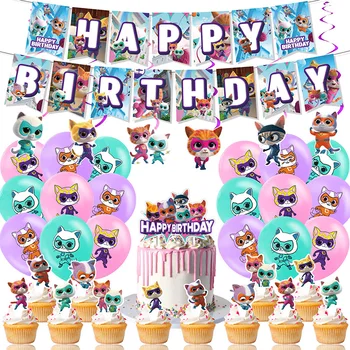 Супер кошечки Украшение вечеринки Баннер Спирали Мультяшный Кот Детский подарок на День рождения Котенок Воздушный шар