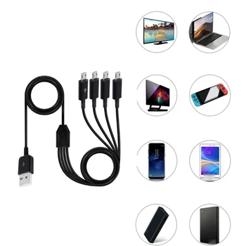 Универсальный кабель зарядного устройства Micro USB Кабель для нескольких зарядных устройств Для одновременного питания до 4 устройств Кабель-разветвитель Micro USB