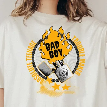 уличная рубашка bad boy, футболка с забавной улыбкой, зажигалка, футболка с графическим рисунком, ретро-подарок для друга, создающего проблемы,