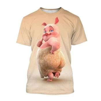 Футболки с 3D-принтом животных, милые футболки с рисунком свиньи, мужские/женские модные футболки с круглым вырезом, детские топы с коротким рукавом, одежда унисекс Оверсайз