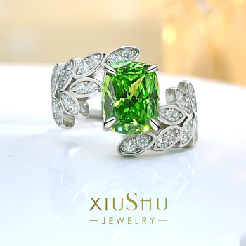 Зеленый лист яблока из стерлингового серебра 925 пробы, маленькое свежее кольцо с высокоуглеродистым бриллиантом, универсальная модница