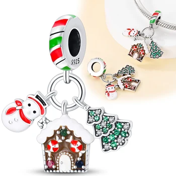 Серебряный цвет, с Рождеством, набор подвесок из 3 предметов, подходящие подвески Pandora, Серебряный цвет, оригинальный браслет для изготовления ювелирных изделий