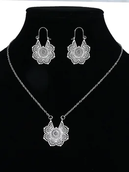 Металлический узор в этническом стиле, Серьги-подвески, ожерелье, Металлическая подвеска, Подарочный набор женских украшений