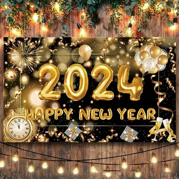 Счастливого Нового Года Украшения 2024 Фейерверк Воздушный Шар Новогодний Фон Обратный Отсчет Нового Года Декор Вечеринки Фотография Фон Баннер