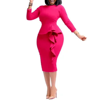 2024 Весна-осень Африканские женщины с длинным рукавом и круглым вырезом Оранжево-синее платье длиной до колен S-3XL Африканские платья для женщин