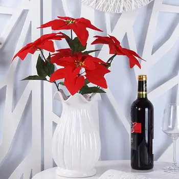 Рождественские букеты из красных цветов с 5/7 головками, искусственные растения, рождественские украшения, принадлежности для свадебной вечеринки, украшения для цветочных горшков