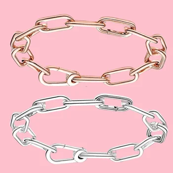 Серебро 925 пробы Pandora, розовое золото, классический браслет-цепочка ME Link, модные украшения для женщин, подарок с тканевой сумкой
