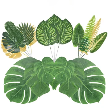 Искусственные Листья Тропические Пальмовые Листья Вечеринка в Джунглях Гавайская Вечеринка Украшение Свадебное Украшение дома Поддельные Растения