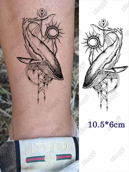 Водонепроницаемая временная татуировка, наклейка с изображением солнечного Кита, флэш-тату, геометрия, Древо жизни, Фестивали, Поддельные татуировки для боди-арта, Женщины, Мужчины