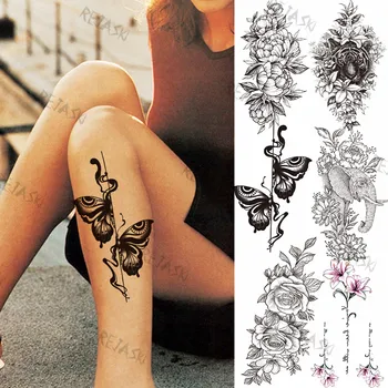 3D Сексуальная бабочка Временные татуировки Для женщин Девочек взрослых Слон Тигр Пион Реалистичная поддельная татуировка Наклейка, которую можно стирать на руке Татуировка
