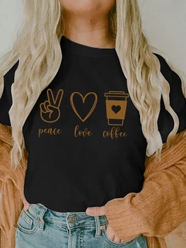 футболки 90-х годов, Женская Одежда Peace Love Coffee, Повседневная Женская рубашка с милым Принтом, Модная Одежда для Путешествий, Графическая Футболка, Топ, Леди