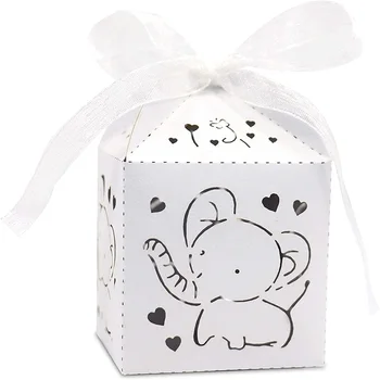 50шт Белая коробка конфет лазерной резки с лентой для детского душа, товары для вечеринки по случаю дня рождения для мальчиков и девочек