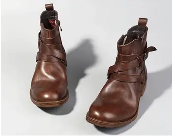 Зимние модные повседневные Ботинки Martin с пряжкой, короткие мужские ботинки на открытом воздухе, мужские дышащие ботильоны из натуральной кожи, Мужские ботинки