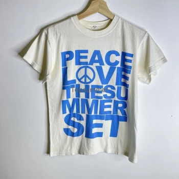 Винтажная футболка The Summer Set, размер Xs, белая, в стиле Peace Pop Punk Y2K, небывало низкая цена