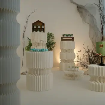 Свадебные украшения Складные Цилиндрические стойки из белой твердой бумаги Передвижной Выставочный Стенд Стойки для тортов и десертов Колонны для вечеринки