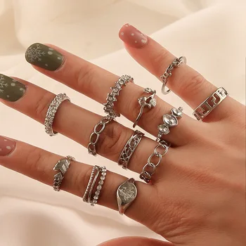 Модное Популярное Серебряное кольцо с полой резьбой 2023 года с бриллиантами, простая цепочка, металлический элемент, женские украшения из бисера, аксессуары