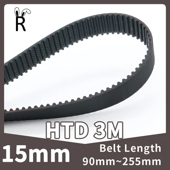 Ширина 15 мм HTD 3M Шаг зубчатого ремня ГРМ 3 мм Длина 90 мм ~ 255 мм Количество 30 зубьев ~ 85 зубьев Резиновый синхронный ремень HTD3M с замкнутым контуром