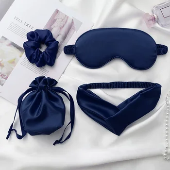 Комплект защитных масок для глаз с имитацией шелка, повязка для сна, повязки на глаза, козырек для глаз, дорожный козырек с сумкой для хранения и кольцом для волос