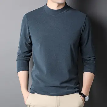 Роскошная мужская футболка оверсайз для осени и зимы, модная повседневная одежда из хлопка с длинным рукавом, однотонная базовая рубашка, футболка большого размера
