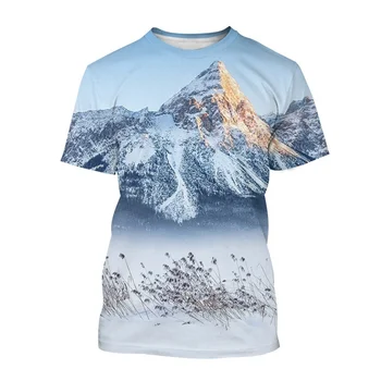 Горячая распродажа, футболка с 3D-принтом Снежных гор, мужская дышащая футболка с короткими рукавами, футболки с натуральным ландшафтным рисунком, уличная одежда, топы