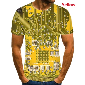 Футболка с электронным чипом, мужская футболка с 3D машинной печатью, электронная материнская плата, футболка в стиле хип-хоп в стиле харадзюку с коротким рукавом
