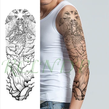 Водонепроницаемая временная татуировка, наклейка с изображением солнца, крыльев ангела, креста, птицы, хлопок в ладоши, полная рука, большая поддельная татуировка, флэш-татуировка для мужчин и женщин