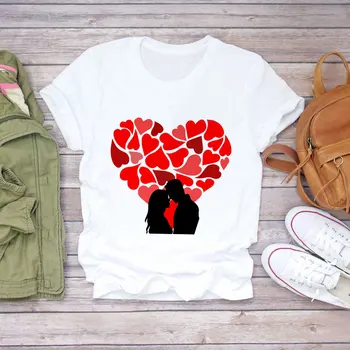 8 Цветов Валентинки Сочетание Красного Сердца Женские футболки С рисунком Белый Harajuku Мода С коротким рукавом Одежда больших размеров Подарок Новый
