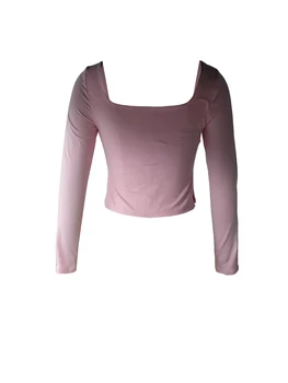 Женская приталенная футболка с длинным рукавом Y2K с разрезом наполовину, без спинки, футболки, бюстье с V-образным вырезом для выхода в свет, укороченные топы
