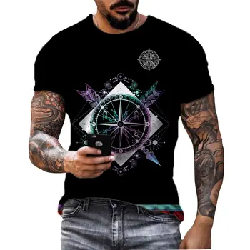 мужская черная футболка с простым щедрым принтом морского компаса, мужская повседневная универсальная футболка с короткими рукавами и круглым вырезом, одежда 6XL